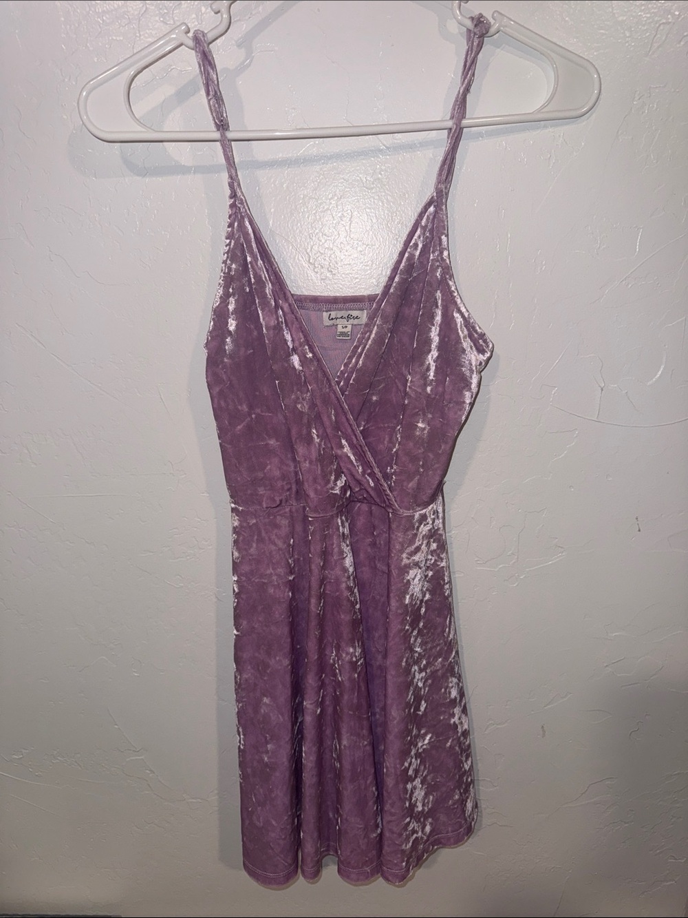 love, Fire Lavender Crushed Velvet Wrap Mini Dress